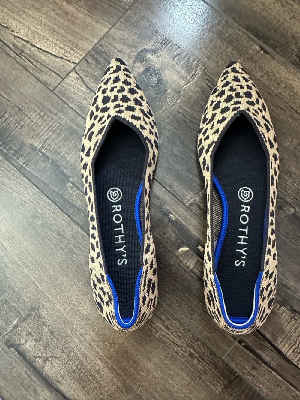 Rothy's Leopard The Point Ballet Flats - Black & Tan size 8